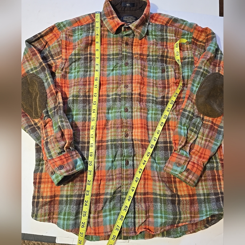 Pendleton Elbow Patch Plaid Trail 100% Wool Flann… - image 8